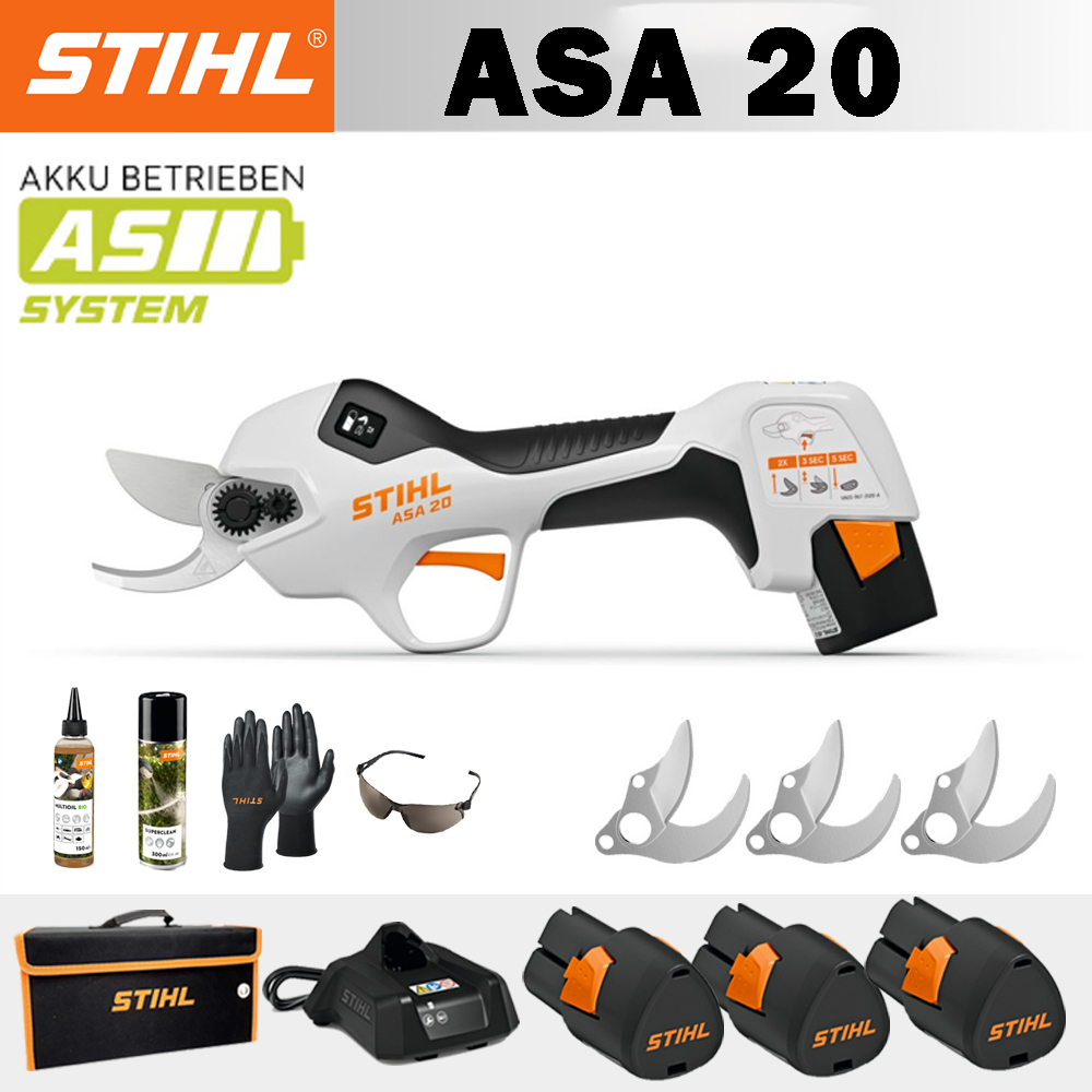 【STIHL】ASA20*1, liitiumaku*3, hoiukarp*1, lõikepea*3, laadija*1