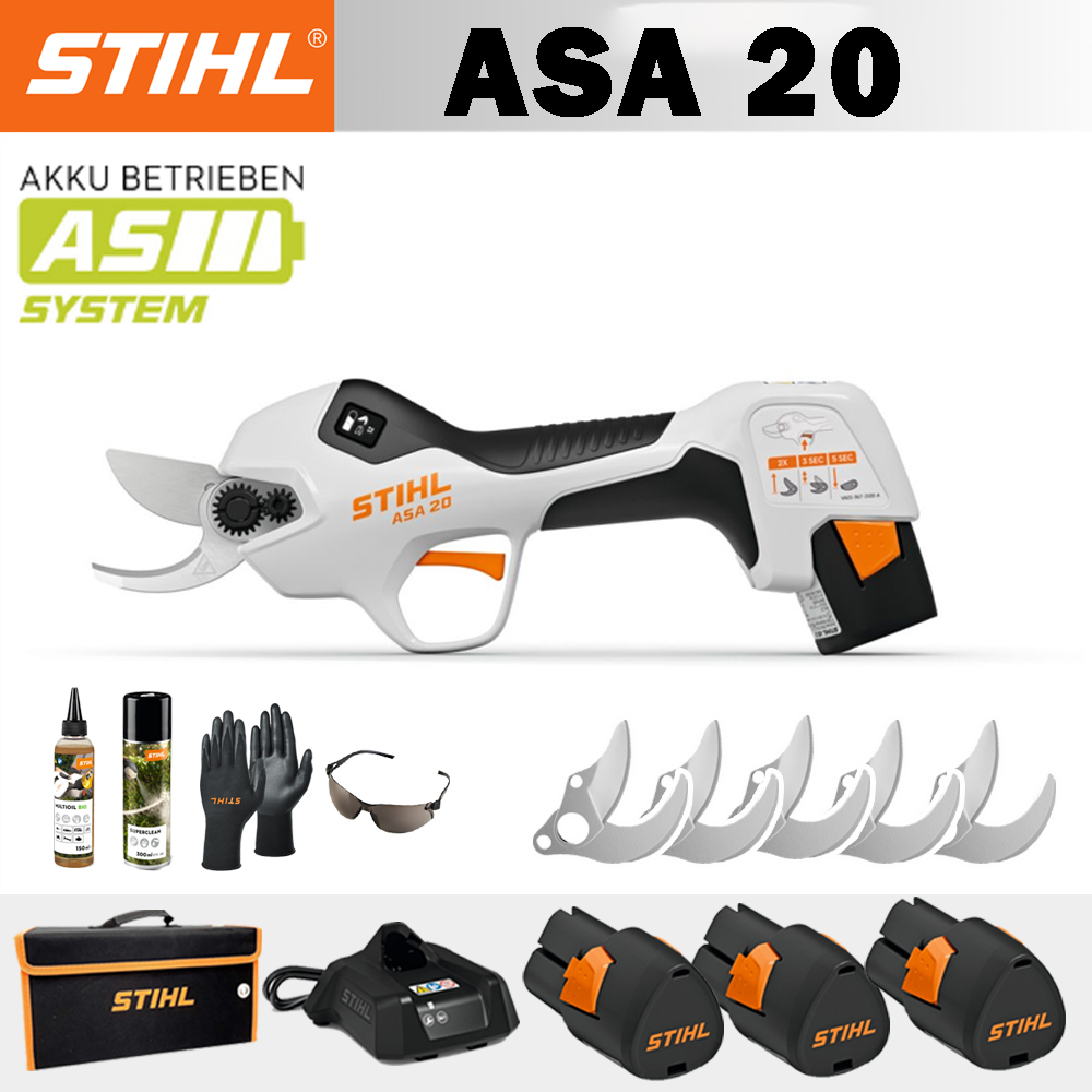 【STIHL】ASA20*1, liitiumaku*3, hoiukarp*1, lõikepea*5, laadija*1